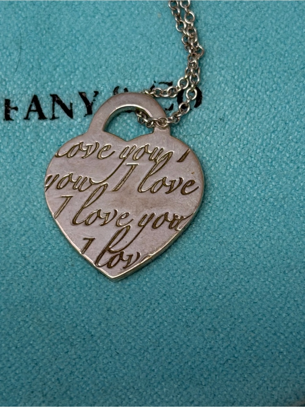 Authentic Tiffany & Co. Sterling Silver “I Love You” Heart Lock Necklace 16” 925